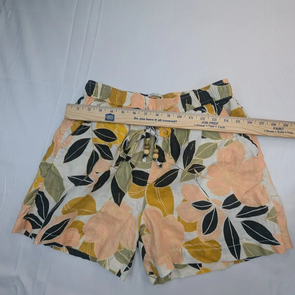 Rachel Zoe Women's 100% linen Elastic Waist Pocket Shorts Coastal Leave Design M - Picture 5 of 8